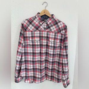 Jachs Girlfriend BEA Western Pearl Snap Flannel Shirt Plaid Womens Size Large L